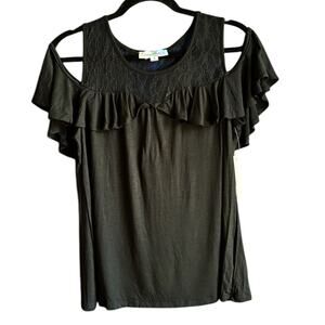 Indigo Rose Women's Black Ruffle Lace cold shoulder Top size S